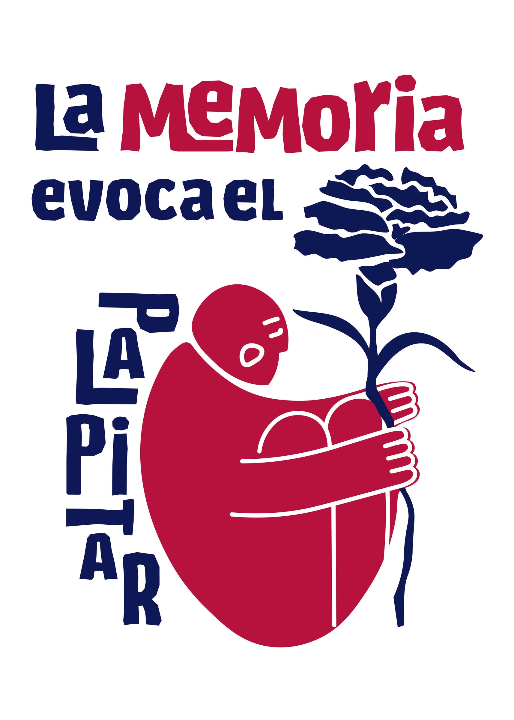 El mismo afiche en otra pareja de tintas: la figura en carmín y la tipografía y el clavel en azul marino.